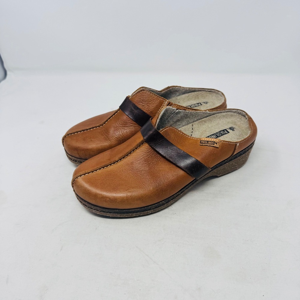 Pikolinos Clogs Tan Spanish Leather Mules Brown Slip On Size 6 Boho Comfort